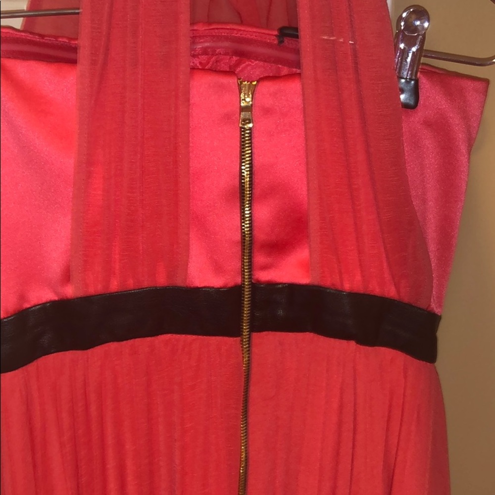 ABS coral Sheer Gown with Pleated Skirt - Picture 4 of 6